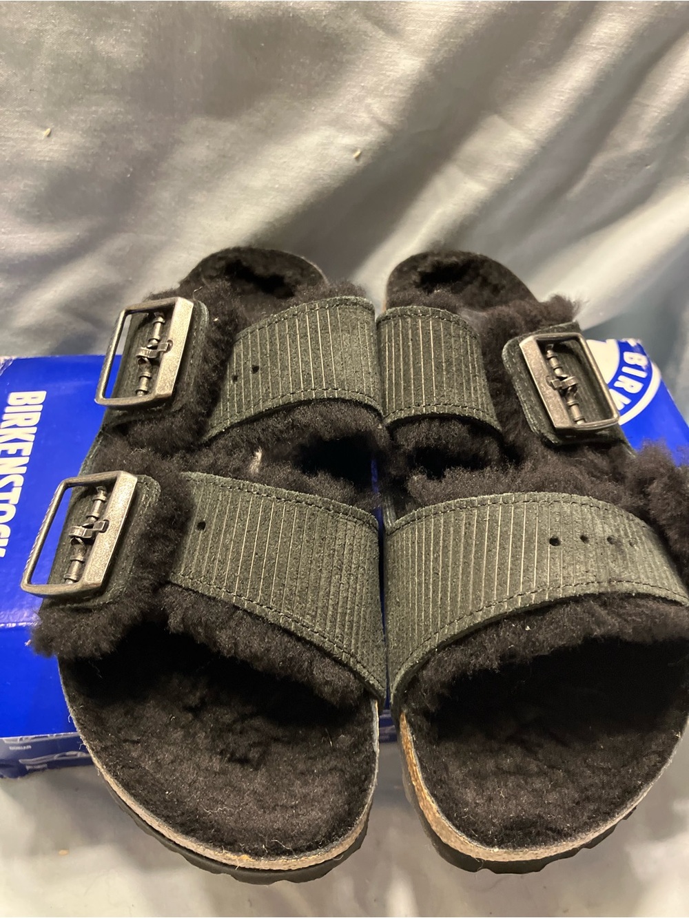 Birkenstock Women’s Black Fuzzy Arizona Slide Sandals